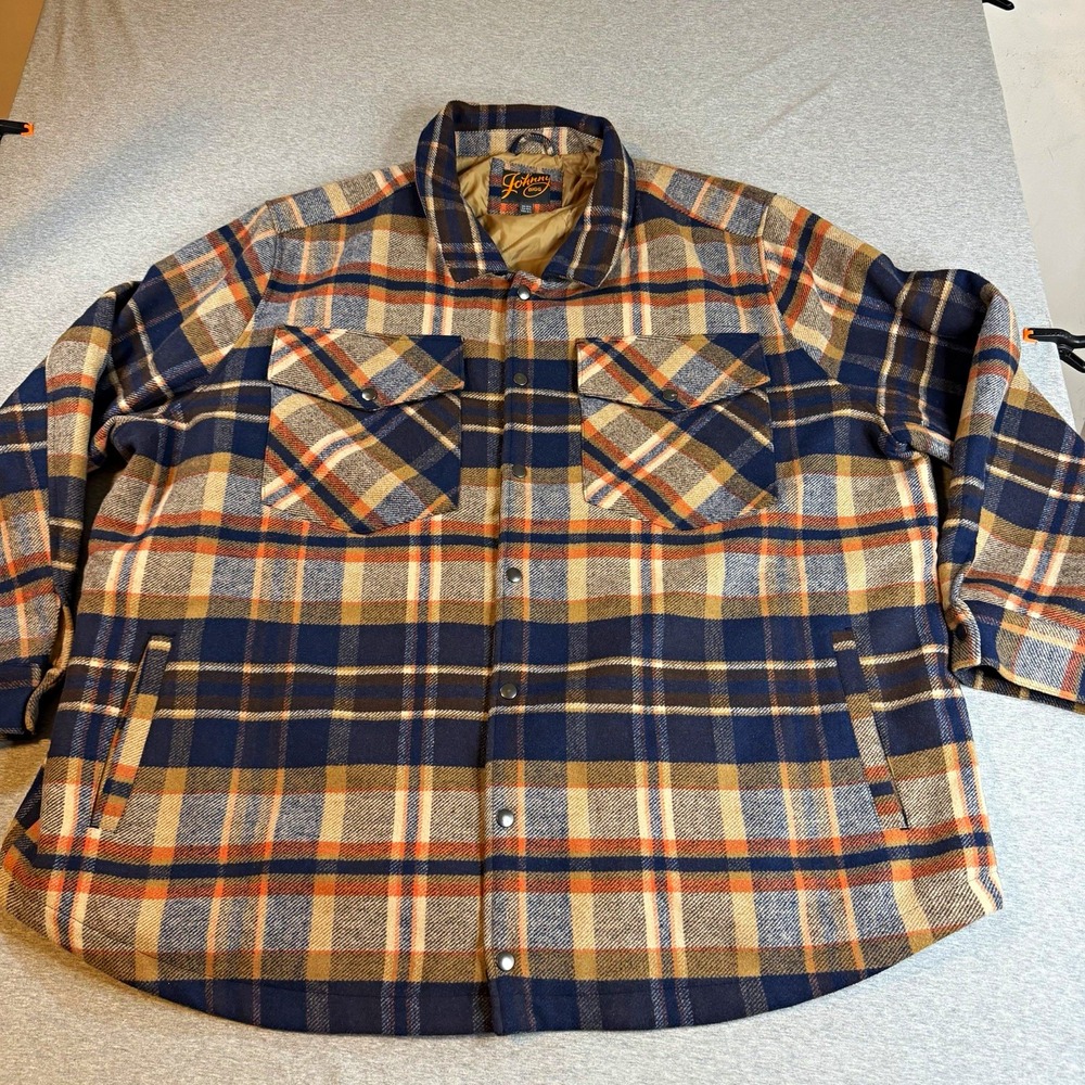 Johnny Bigg Mens 6XL Plaid Lined Shacket Jacket Button Front Pockets Blue Beige